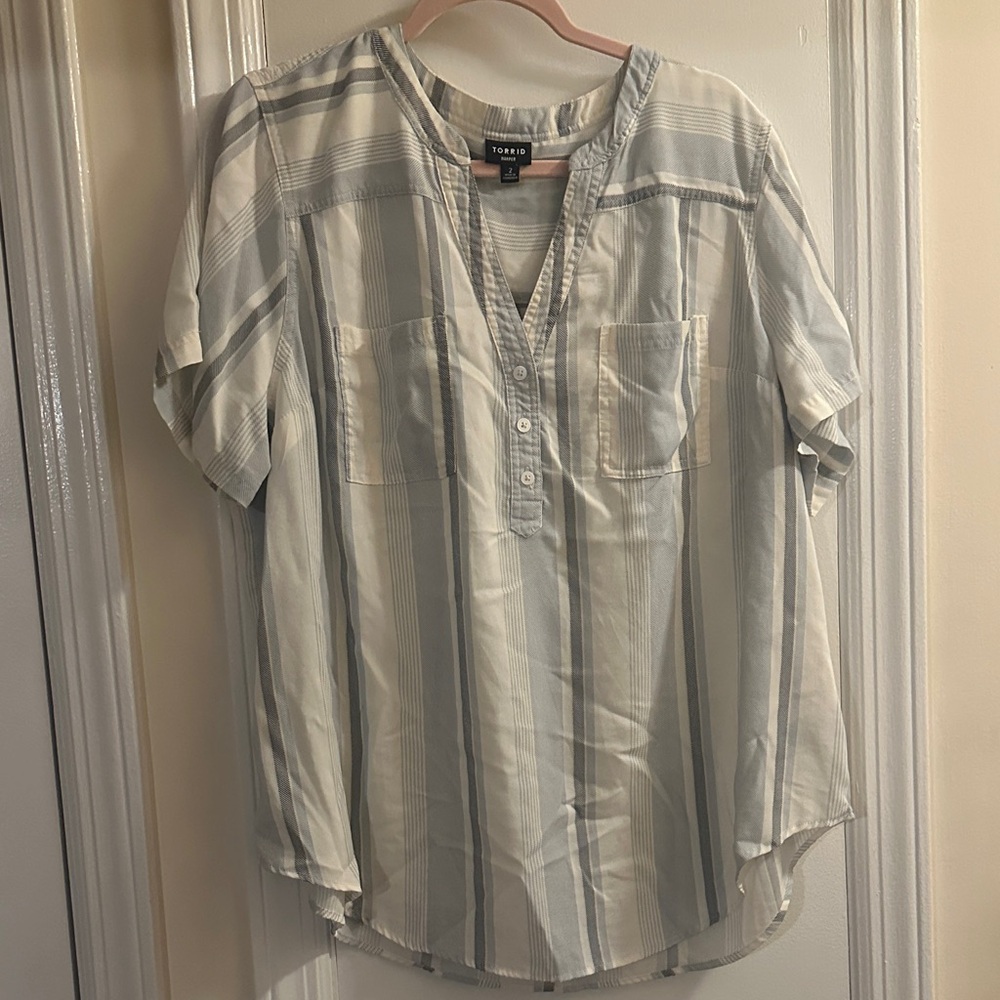 Torrid Blue and White Striped Blouse